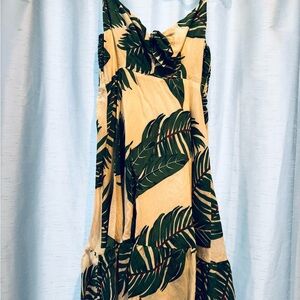 Aakaa Cream and Green Tropical mini Dress